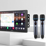 The Atoto V10 double-DIN head unit with optional AC-MICW2 wireless microphone kit brings karaoke into cars. (Image source: Atoto)