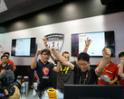 A shot of the action from the G.Skill booth. Toppc is the gentleman on the far left wearing glasses. (Source: G.Skill).