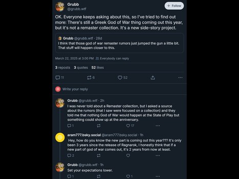 Jeff Grubb new God of War game BlueSky post (Image source: screenshot, grubb.wtf‬ BlueSky account)