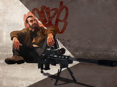 Artwork showing a rendition of GTA IV's Nico Bellic with a sniper rifle (image source: Rockstar Games)