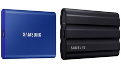 The Samsung T7 (l) and Samsung T7 Shield (r) are portable SSDs with a wide compatibility. (Image source: Samsung)