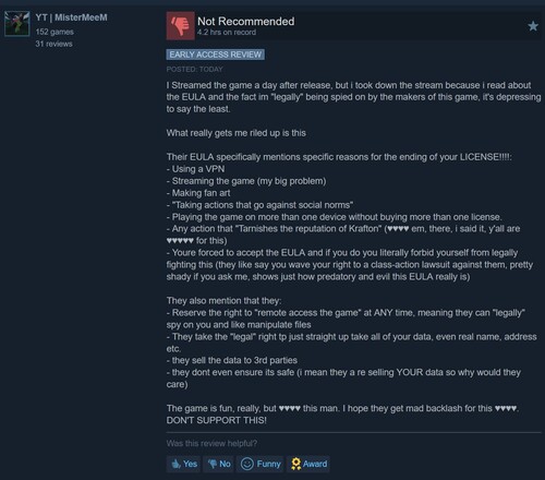 Negative Subnautica 2 Steam review is shown