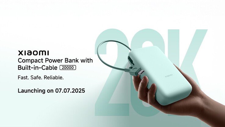 A marketing poster for the Compact Power Bank with Built-in-Cable 20000 in India. (Image source: Xiaomi)