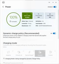 Power settings menu showing charge behavior