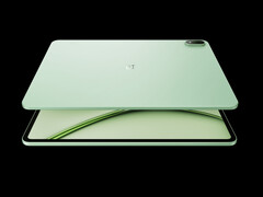 The OnePlus Pad 4 in its Sage Mist colourway.