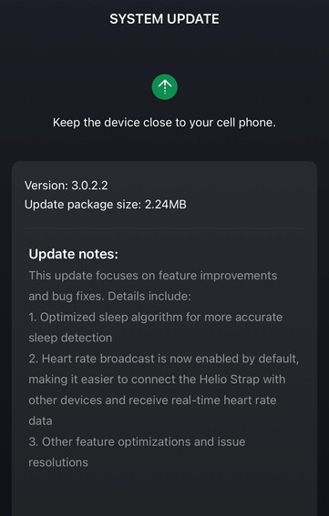 The release notes for software version 3.0.2.2 for the Amazfit Helio Strap. (Image source: u/Secure-Carrot9971 via Reddit)