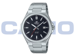 The Casio Edifice EFB-108D-1AV has a black dial and a stainless-steel case with a resin bezel. (Image source: Casio)