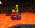 Croc Legend of the Gobbos screenshot showing Croc jumping over lava