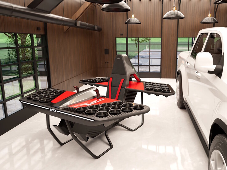 The Leo Flight JetBike air speeder is small enough to fit inside garages for home charging. (Image source: Leo Flight)