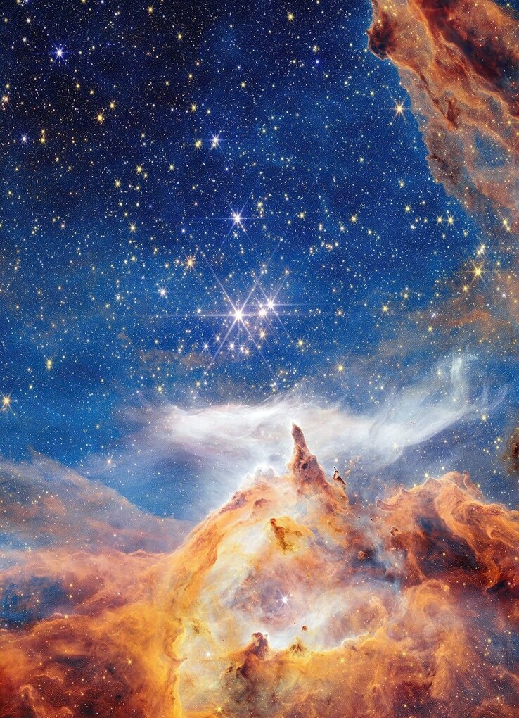 Webb captured this sparkling scene of star birth in Pismis 24, a young star cluster about 5,500 light-years from Earth in the constellation Scorpius. (Image source: NASA, ESA, CSA, and STScI)