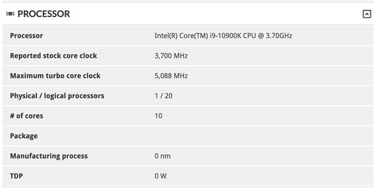 Intel Core i9-10900K 3DMark listing. (Image Source: @_rogame on Twitter)