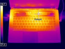 Top case surface temperatures under load (Optris PI 640)