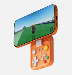 The Abxylute M4 snap-on game controller magnetically attaches to Apple MagSafe-compatible phones. (Image source: Abxylute)