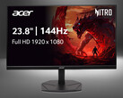 The FHD Nitro 23.8-inch 144Hz gaming monitor is currently down to $89.99. Pictured: a promo render showing the front of the monitor.