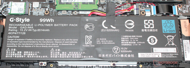 The battery has a capacity of 99 Wh.