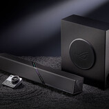 The desktop speaker setup costs around $548 in China. Pictured: a promo picture showing the soundbar, woofer, and the controller.