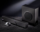 The desktop speaker setup costs around $548 in China. Pictured: a promo picture showing the soundbar, woofer, and the controller.