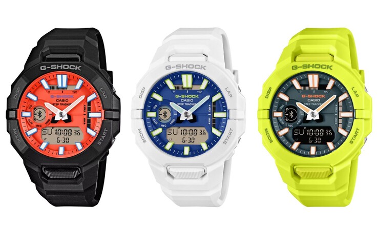 From left to right: the Casio G-Shock GBA950-1A4, GBA950-7A2 and GBA950-9A3 watches