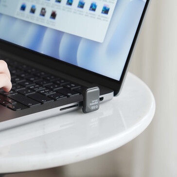 The device sticks out slightly when plugged into a laptop.