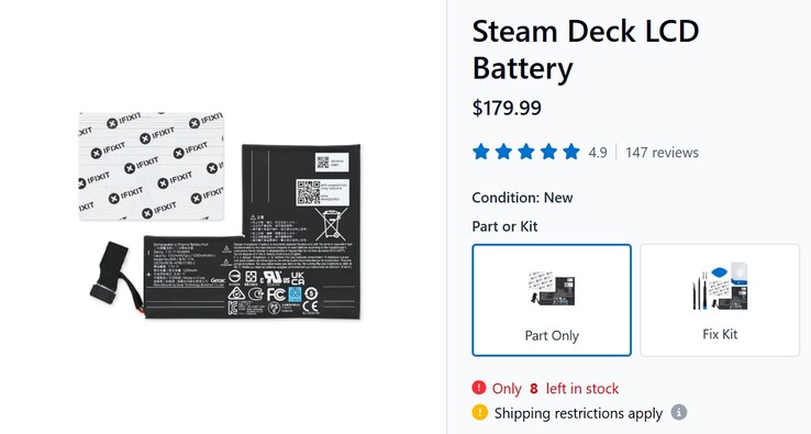 Steam Deck LCD battery listed on iFixit.