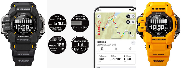 Bluetooth connectivity provides health data analysis and GPS trek mapping. (Source: Casio)