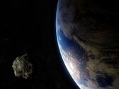 An artist's illustration showing an asteroid close to Earth.