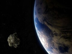 An artist's illustration showing an asteroid close to Earth.