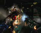 Big daddy and little sister In combat with the player in Bioshock
