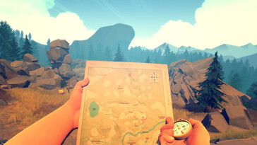 Image from the game Firewatch showing a map and compass. (Image source: Steam)