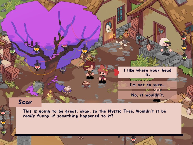 Gameplay mainly consists of exploring the island as Grian, talking to characters and searching for secrets. (Pictured: A screenshot from Heartfall: A Tale in Three Lives.)