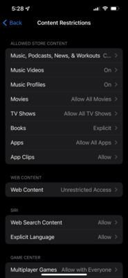 Most of the content restrictions pertain to Apple's services and may not block in-app content from non-Apple apps.