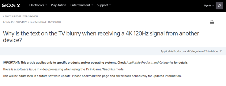 Sony silently acknowledged the 4K/120 Hz display issue affecting XH90, XH900H, X9100H and XH92 TVs. (Image source: Sony)