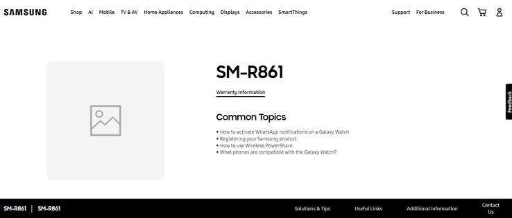 RM-R861 Galaxy Watch on the official support page (Image source: Samsung)