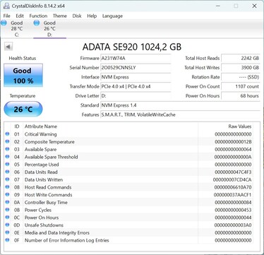 The ADATA SE920 supports PCIe 4.0 x4