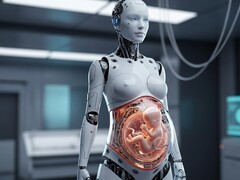 A robot carrying a human fetus in an artificial womb (Image source: AI-generated illustrative image)