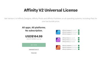 Affinity universal pricing before the site was pulled. (Image source: Affinity)