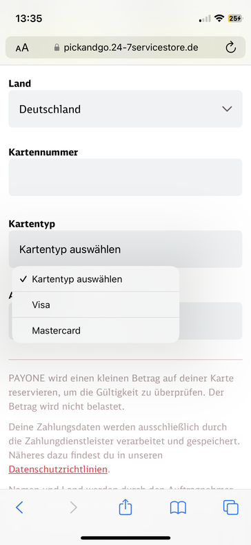 Input mask for the credit cards.