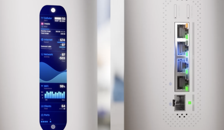 The router has a display and numerous ports (Image source: Ubiquiti Networks)