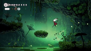 Silksong platform gameplay is shown (Image source: Steam)