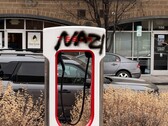 A Tesla Supercharger with graffiti. The automaker has vowed to prosecute vandals (Image source: SnazzyLabs on X)