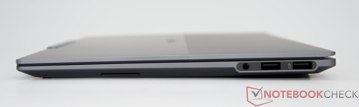 Right side: 1x headphone/microphone combo jack (3.5mm), 1x USB-A (USB 5Gbps), 1x USB-A (USB 5Gbps), Always On