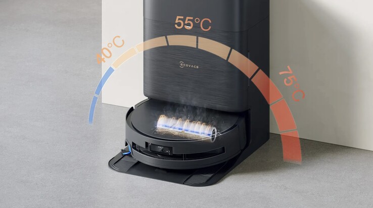 The X9 Pro's base station cleans it up with hot water. (Image source: Ecovacs)