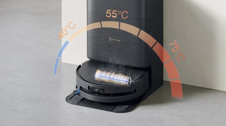 The X9 Pro's base station cleans it up with hot water. (Image source: Ecovacs)