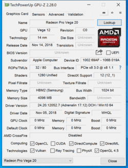 GPU-Z Radeon Pro Vega 20