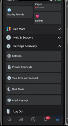 Facebook&#039;s Dark Mode is more of a Dark Grey Mode. (Image via 9to5Mac)