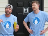 Mark Rober standing beside MrBeast with a can of urine (Image source: MrBeast; cropped screenshot)