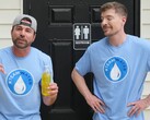 Mark Rober standing beside MrBeast with a can of urine (Image source: MrBeast; cropped screenshot)