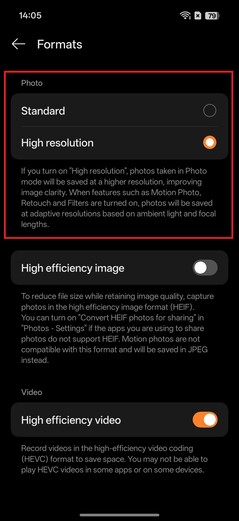 The high-resolution automatic mode can be turned off in the settings.