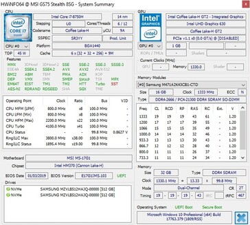 MSI GS75 8SG HWiNFO