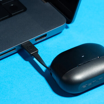 Built-in USB cable on the charging case (Image source: JLab)